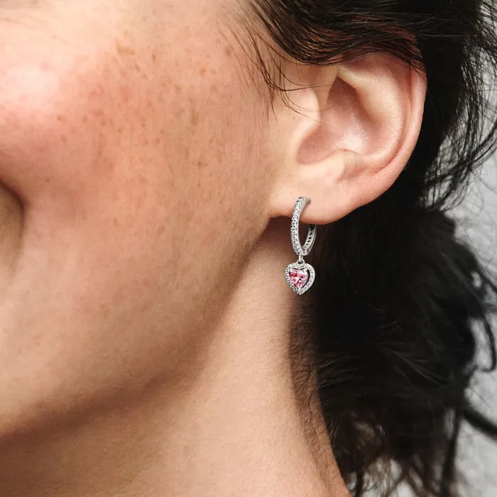 Hoop Earrings Women Pandora Sparkling Halo Heart Hoop Earrings