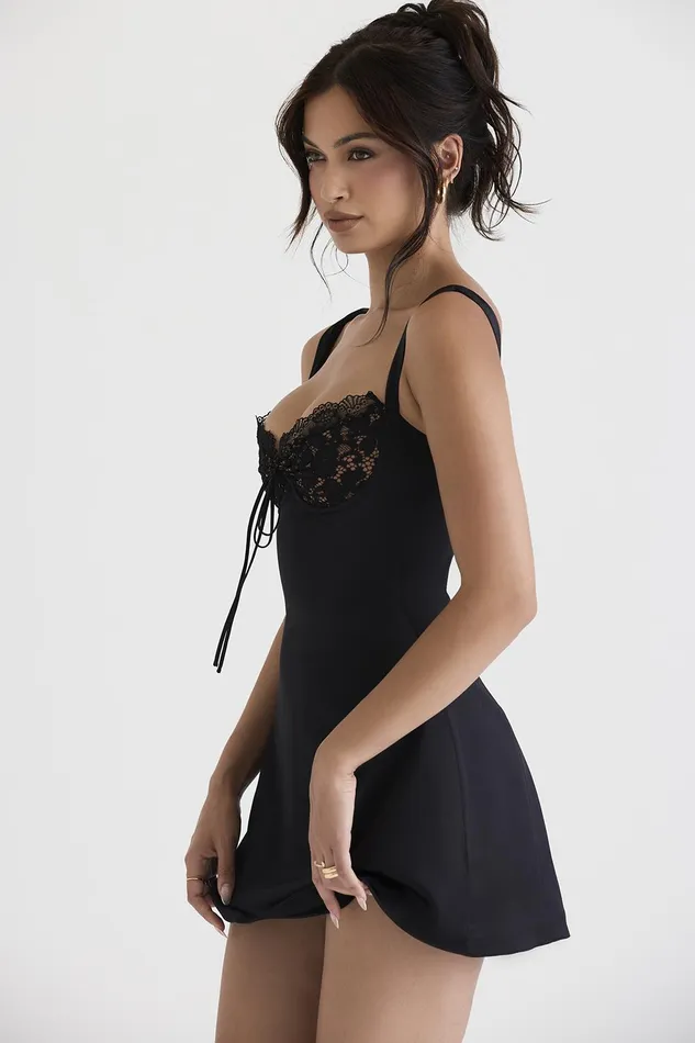 House Of CB AdrianaBlack Satin And Lace Mini Dress Black Women Mini Dresses