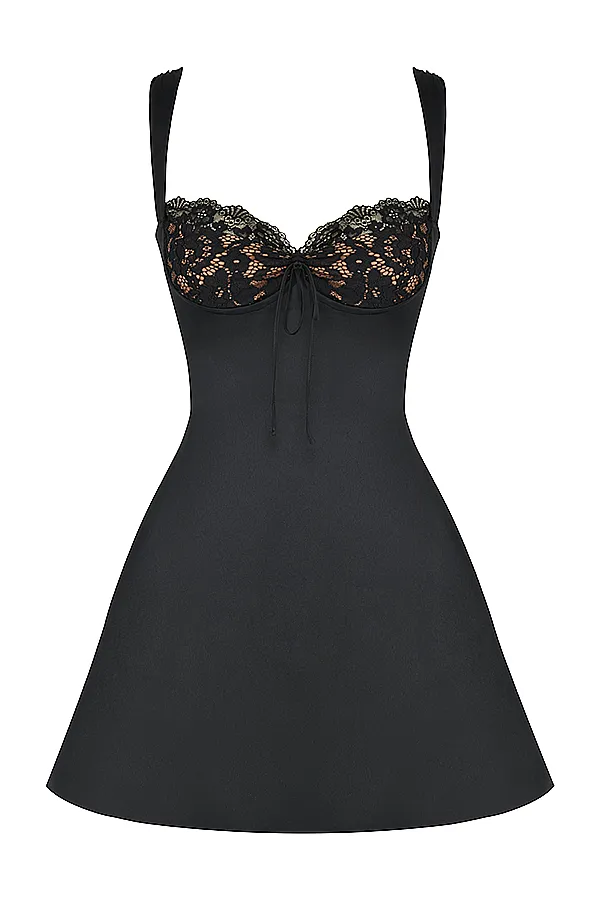House Of CB AdrianaBlack Satin And Lace Mini Dress Black Women Mini Dresses
