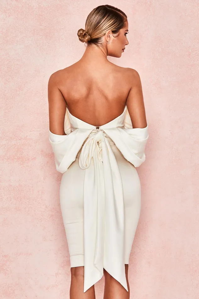 House Of CB AishaIvory Satin Strapless Dress Ivory Women Strapless Dresses