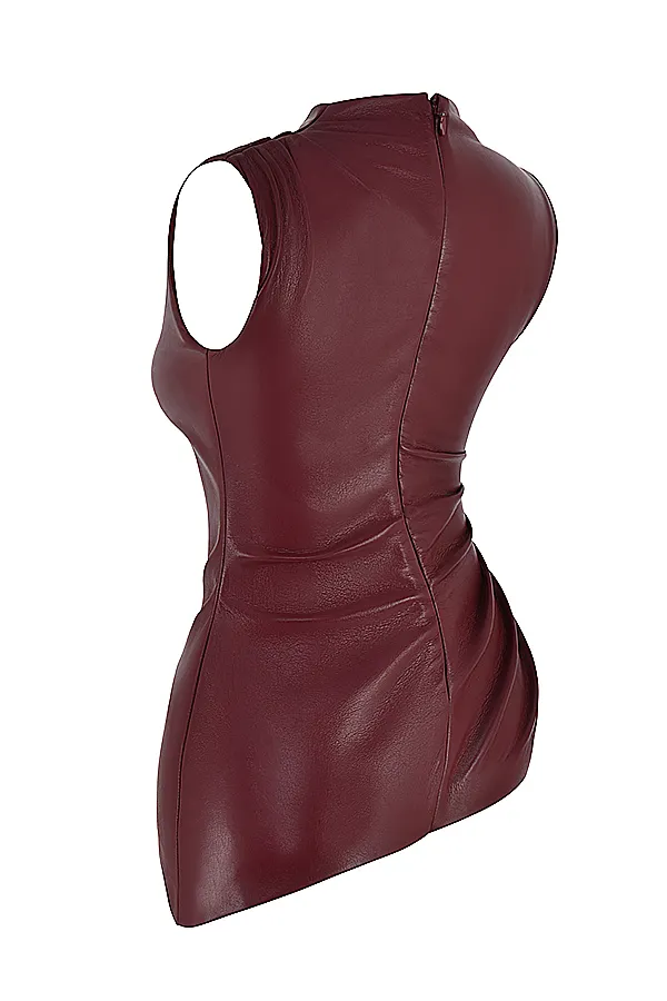 House Of CB AllegraWine Vegan Leather Asymmetric Top 8211 SALE Wine Women Tops
