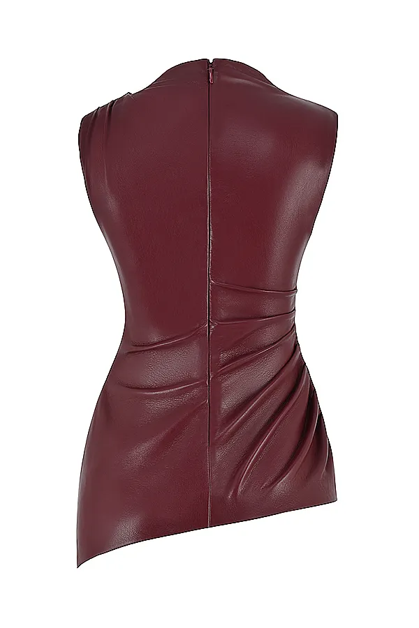 House Of CB AllegraWine Vegan Leather Asymmetric Top 8211 SALE Wine Women Tops