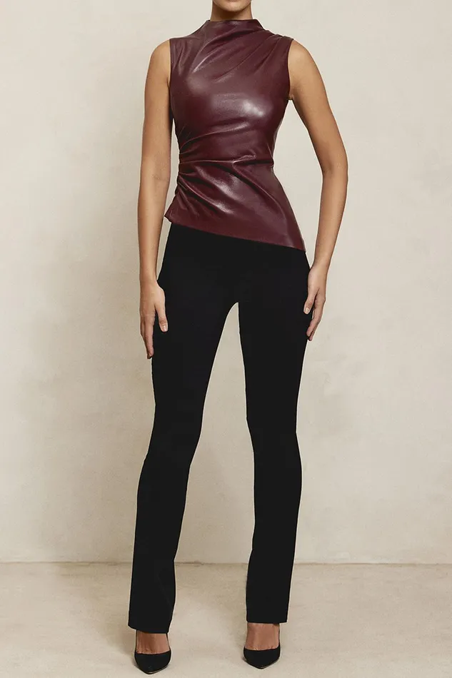 House Of CB AllegraWine Vegan Leather Asymmetric Top 8211 SALE Wine Women Tops
