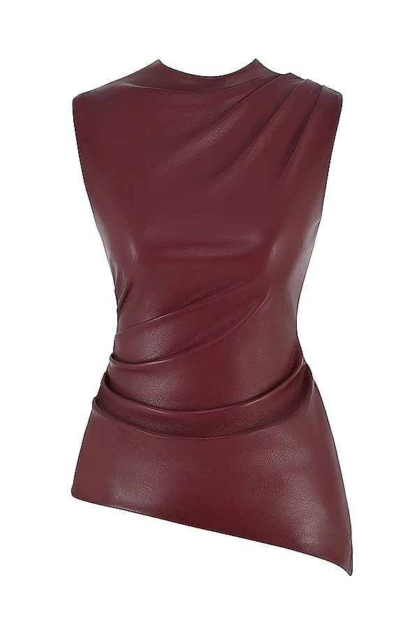 House Of CB AllegraWine Vegan Leather Asymmetric Top 8211 SALE Wine Women Tops