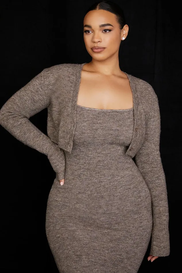 House Of CB AndieBrown Marl Knit Cropped Cardigan 8211 SALE Brown Women Tops