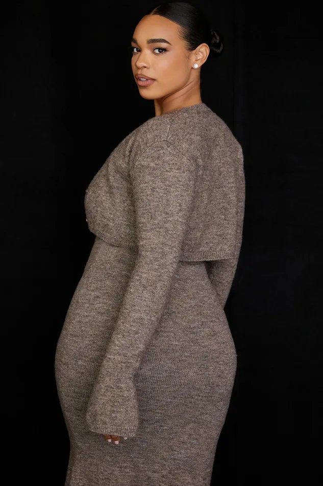 House Of CB AndieBrown Marl Knit Cropped Cardigan 8211 SALE Brown Women Tops