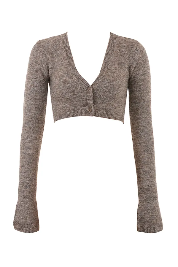 House Of CB AndieBrown Marl Knit Cropped Cardigan 8211 SALE Brown Women Tops