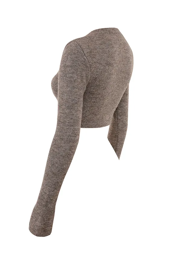 House Of CB AndieBrown Marl Knit Cropped Cardigan 8211 SALE Brown Women Tops