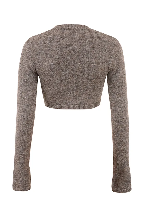 House Of CB AndieBrown Marl Knit Cropped Cardigan 8211 SALE Brown Women Tops