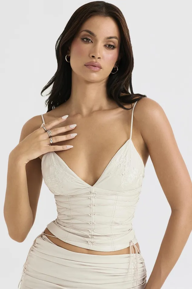 House Of CB AntonellaOff White Vegan Leather Corset Off Women Corsets