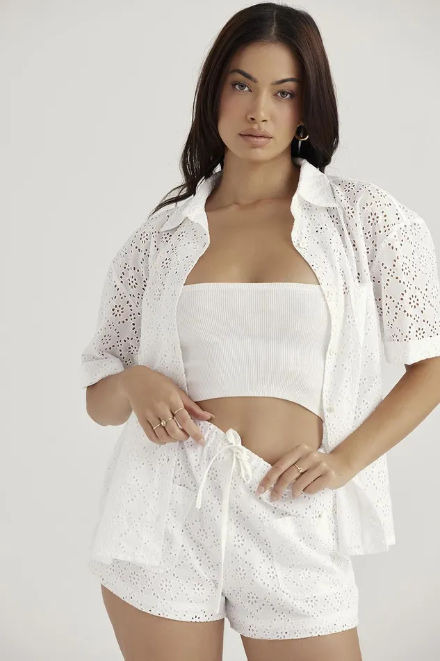 House Of CB CarrieWhite Broderie Anglaise Shirt 8211 SALE White Women Tops