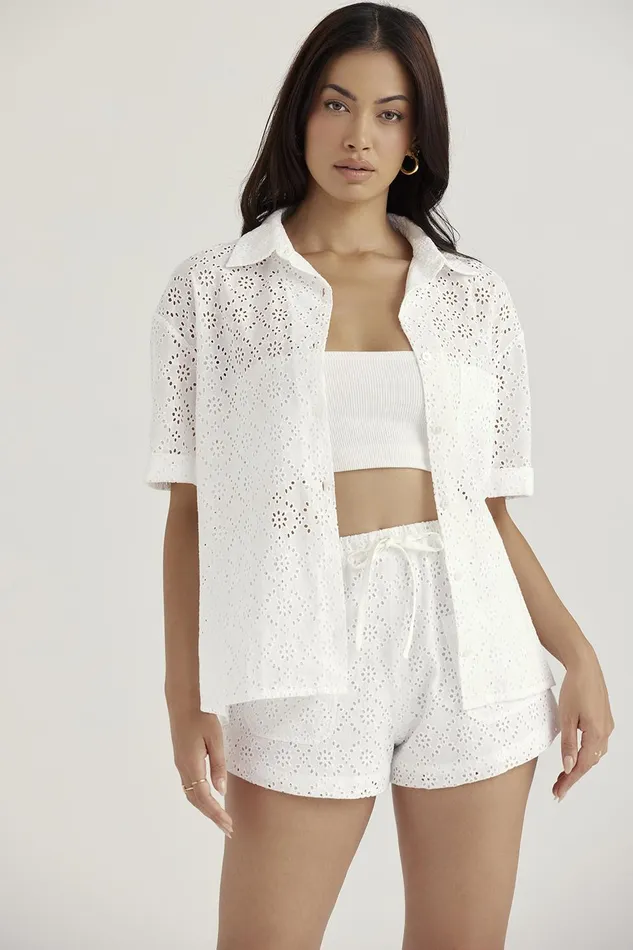 House Of CB CarrieWhite Broderie Anglaise Shirt 8211 SALE White Women Tops