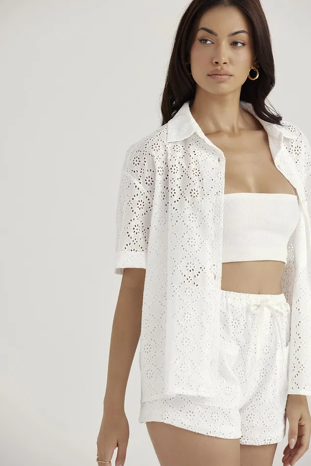 House Of CB CarrieWhite Broderie Anglaise Shirt 8211 SALE White Women Tops