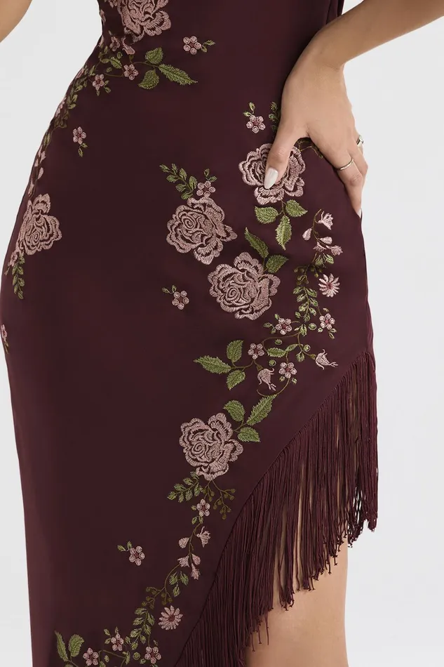 House Of CB EloisaWine Embroidered Midi Dress 8211 SALE Wine Women Floral Dresses