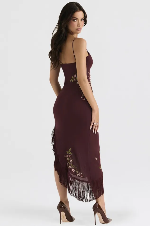 House Of CB EloisaWine Embroidered Midi Dress 8211 SALE Wine Women Floral Dresses