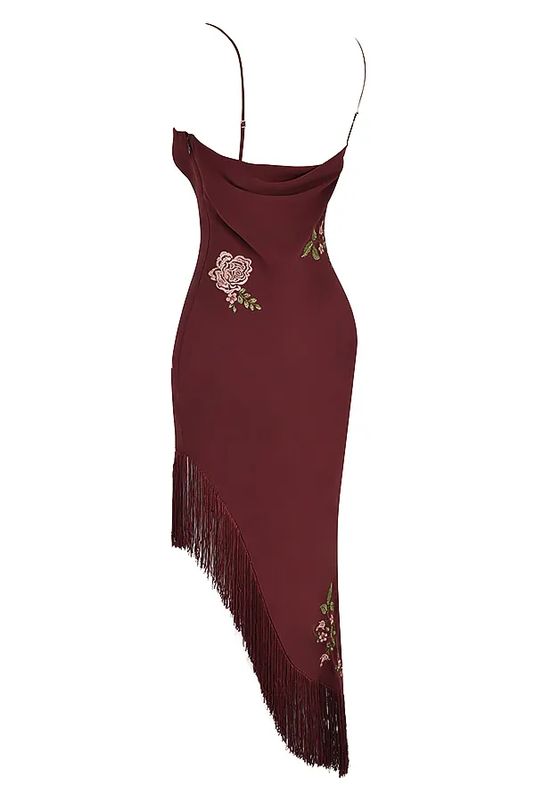 House Of CB EloisaWine Embroidered Midi Dress 8211 SALE Wine Women Floral Dresses