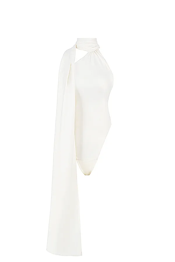 House Of CB FarrahIvory Satin Wrap Neck Bodysuit 8211 SALE Ivory Women Tops