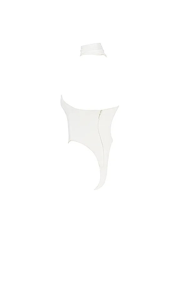 House Of CB FarrahIvory Satin Wrap Neck Bodysuit 8211 SALE Ivory Women Tops