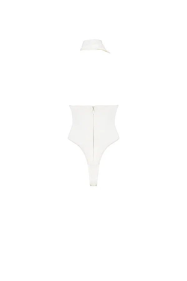 House Of CB FarrahIvory Satin Wrap Neck Bodysuit 8211 SALE Ivory Women Tops