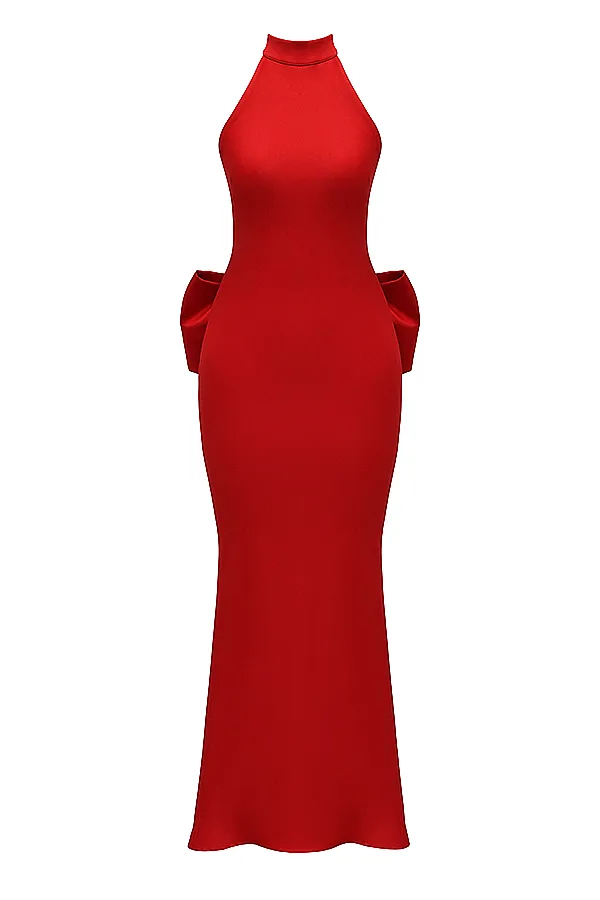 House Of CB IlariaRed Bow Halter Dress 8211 SALE Red Women Maxi Dresses