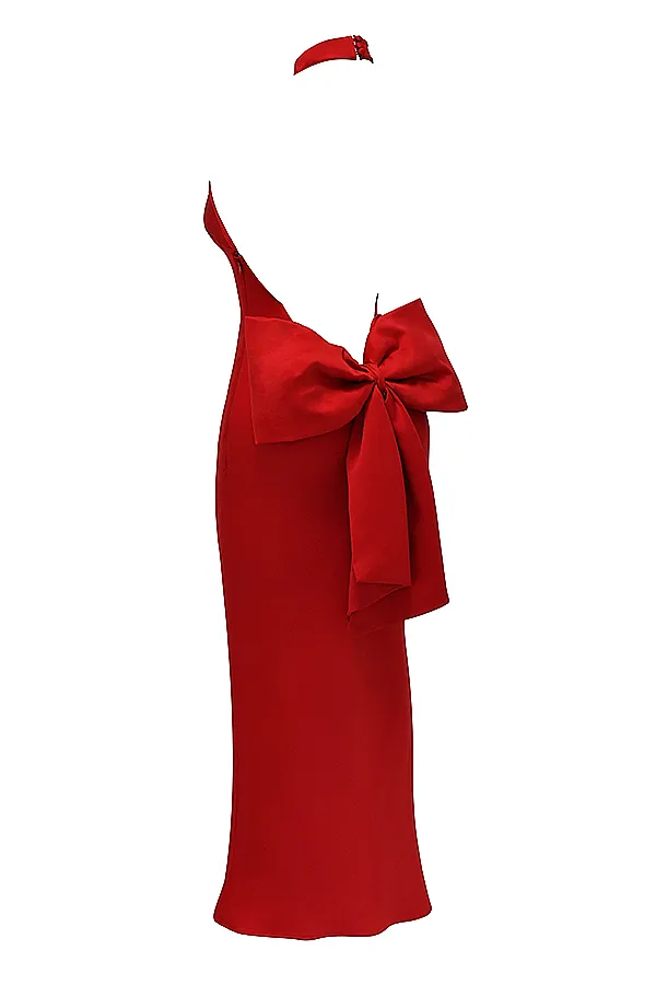 House Of CB IlariaRed Bow Halter Dress 8211 SALE Red Women Maxi Dresses