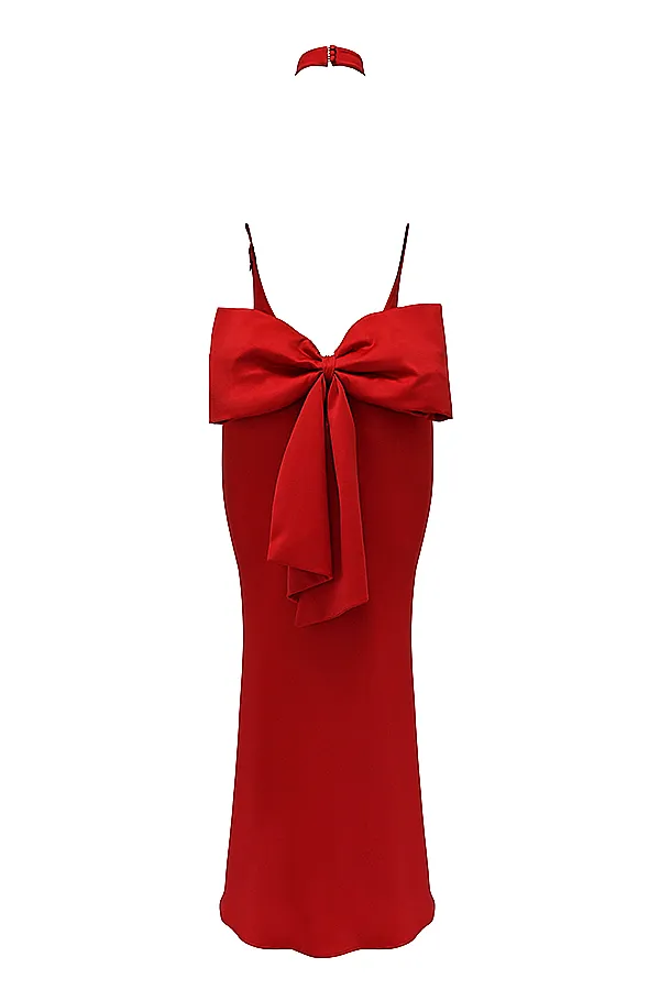 House Of CB IlariaRed Bow Halter Dress 8211 SALE Red Women Maxi Dresses