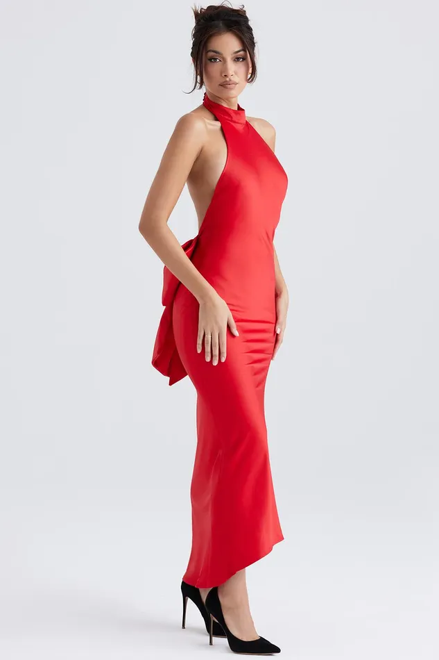 House Of CB IlariaRed Bow Halter Dress 8211 SALE Red Women Maxi Dresses