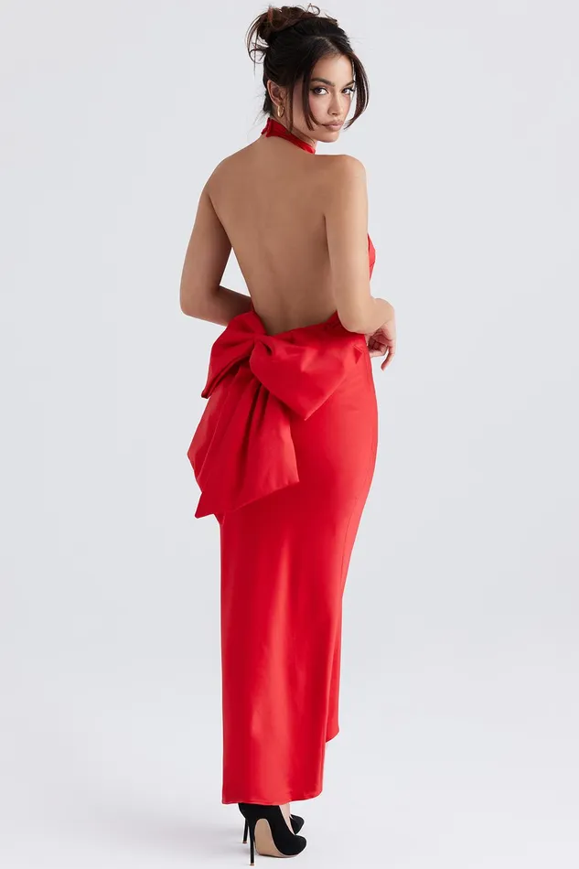 House Of CB IlariaRed Bow Halter Dress 8211 SALE Red Women Maxi Dresses