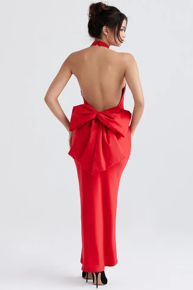 House Of CB IlariaRed Bow Halter Dress 8211 SALE Red Women Maxi Dresses