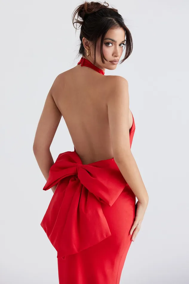House Of CB IlariaRed Bow Halter Dress 8211 SALE Red Women Maxi Dresses