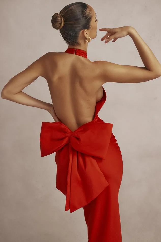 House Of CB IlariaRed Bow Halter Dress 8211 SALE Red Women Maxi Dresses