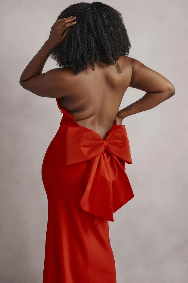 House Of CB IlariaRed Bow Halter Dress 8211 SALE Red Women Maxi Dresses