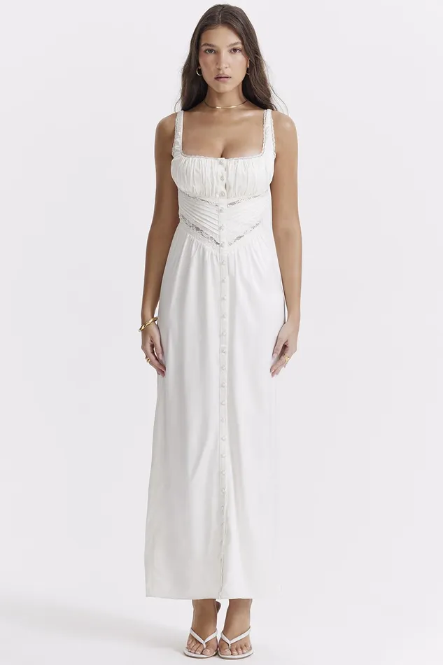 House Of CB IllianaIvory Real Silk Maxi Dress Ivory Women Maxi Dresses