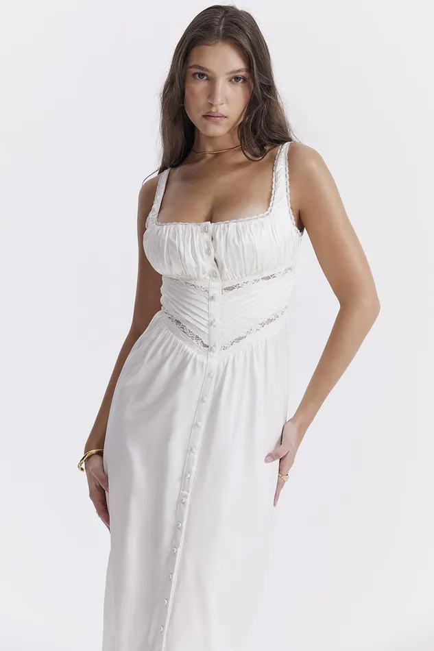 House Of CB IllianaIvory Real Silk Maxi Dress Ivory Women Maxi Dresses