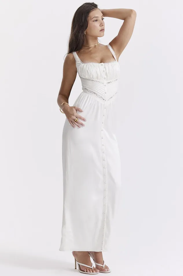 House Of CB IllianaIvory Real Silk Maxi Dress Ivory Women Maxi Dresses