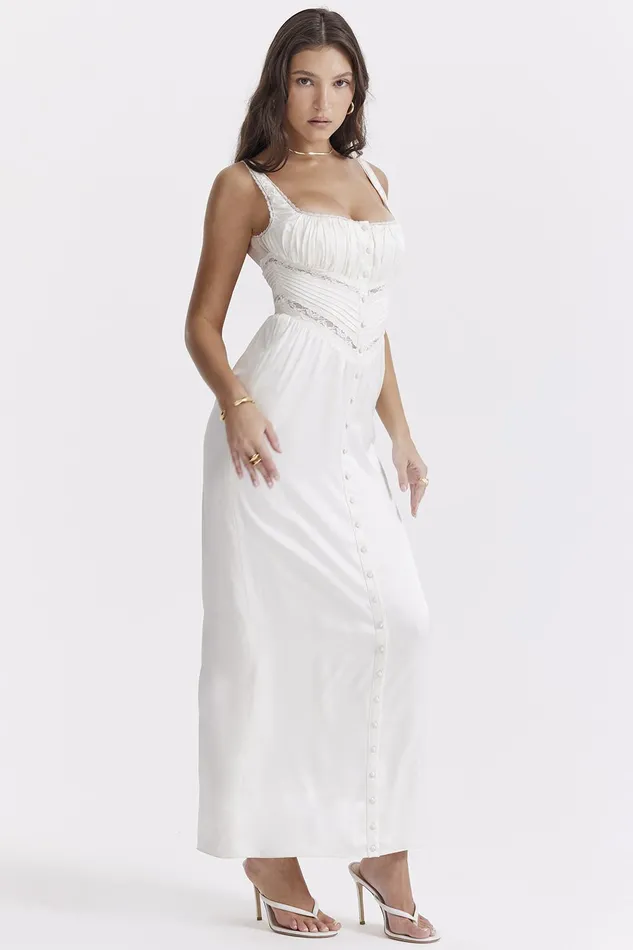 House Of CB IllianaIvory Real Silk Maxi Dress Ivory Women Maxi Dresses