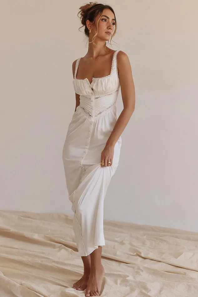 House Of CB IllianaIvory Real Silk Maxi Dress Ivory Women Maxi Dresses