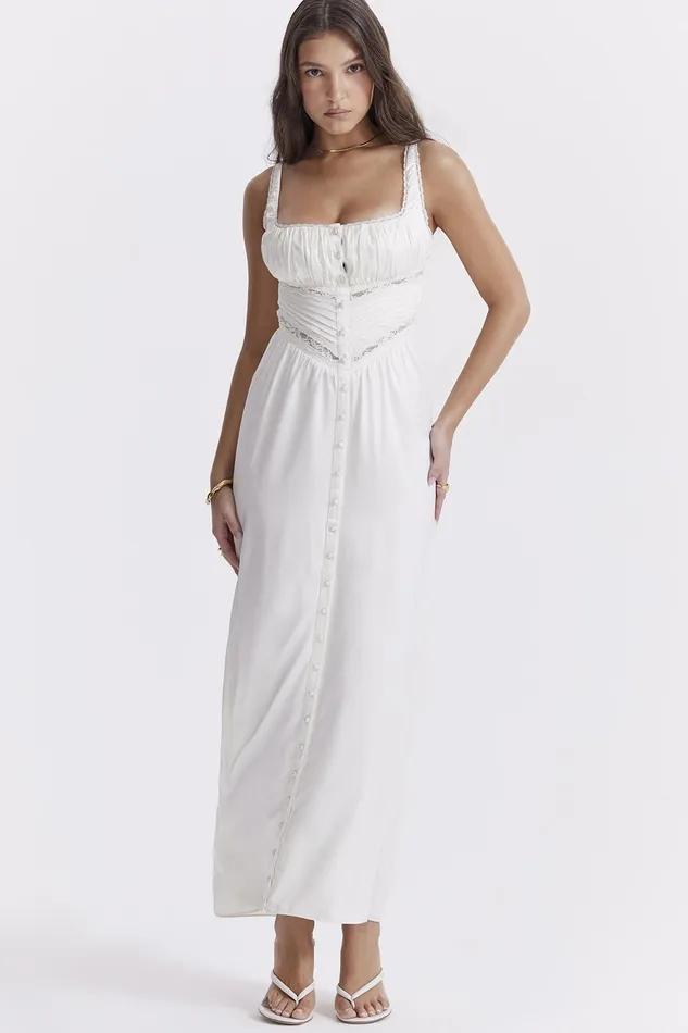 House Of CB IllianaIvory Real Silk Maxi Dress Ivory Women Maxi Dresses