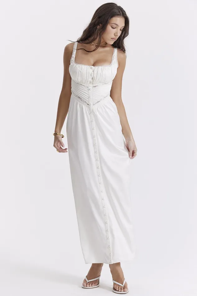 House Of CB IllianaIvory Real Silk Maxi Dress Ivory Women Maxi Dresses