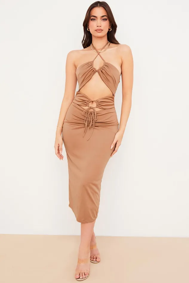 House Of CB KasiaCaramel Cutout Midi Dress 8211 SALE Caramel Women Midi Dresses