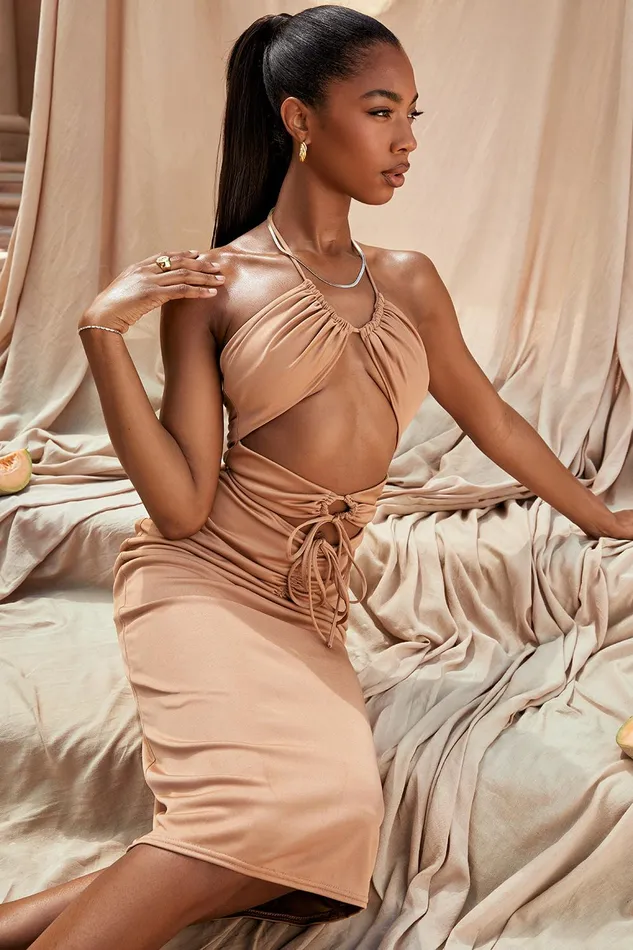 House Of CB KasiaCaramel Cutout Midi Dress 8211 SALE Caramel Women Midi Dresses