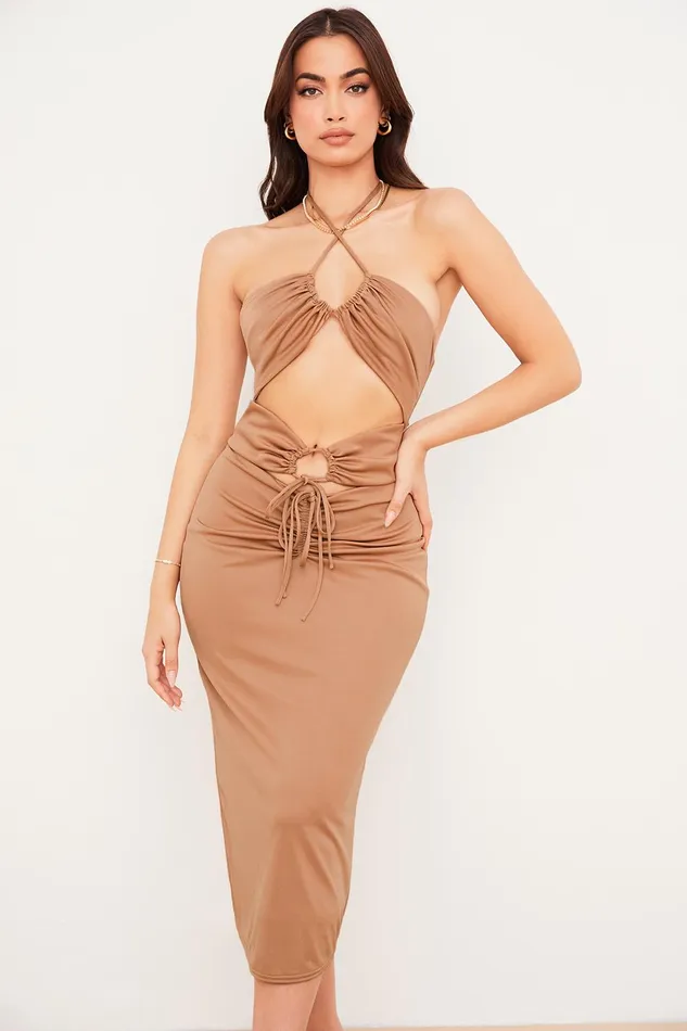 House Of CB KasiaCaramel Cutout Midi Dress 8211 SALE Caramel Women Midi Dresses