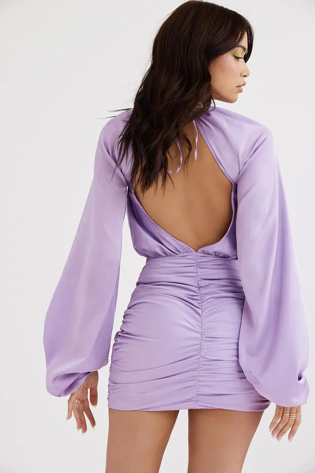 House Of CB KateOrchid Satin Wrap Front Mini Dress 8211 SALE Orchid Women Mini Dresses