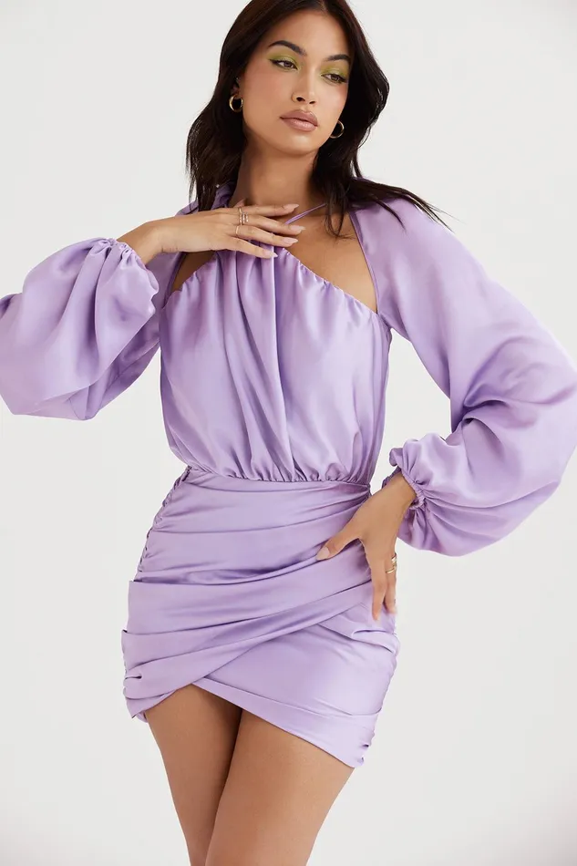 House Of CB KateOrchid Satin Wrap Front Mini Dress 8211 SALE Orchid Women Mini Dresses