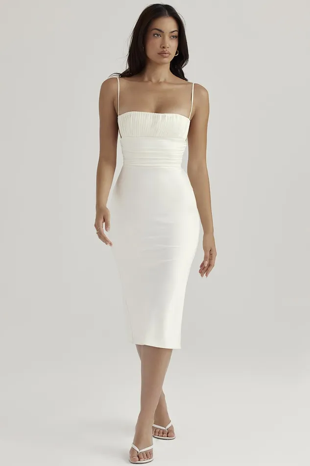 House Of CB LoisIvory Satin Corset Midi Dress Ivory Women Bodycon Dresses