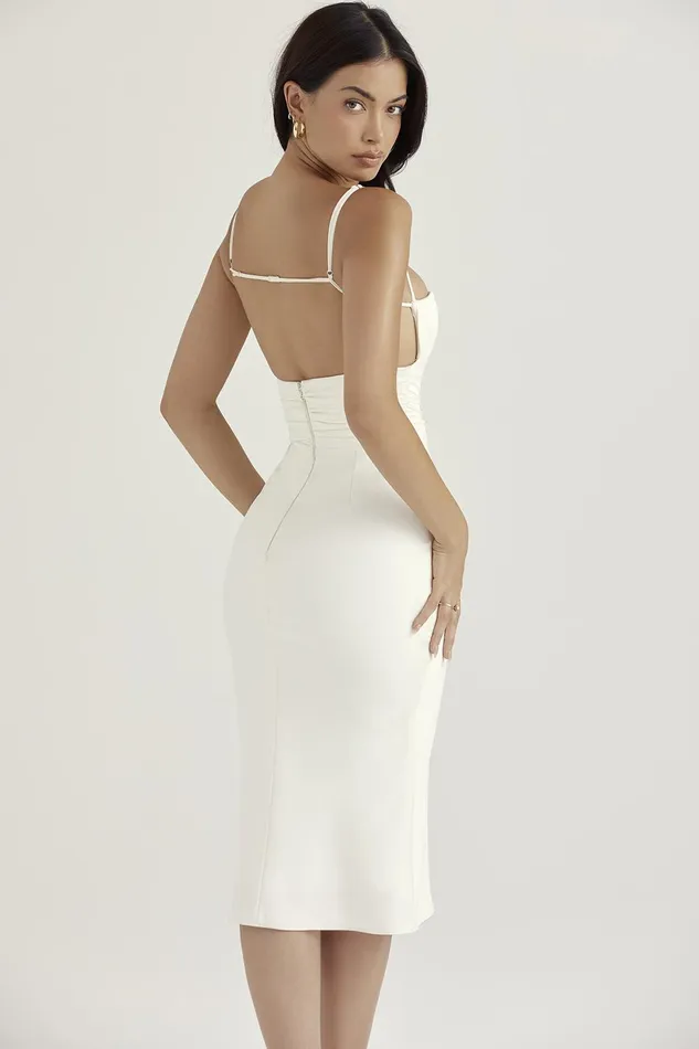 House Of CB LoisIvory Satin Corset Midi Dress Ivory Women Bodycon Dresses