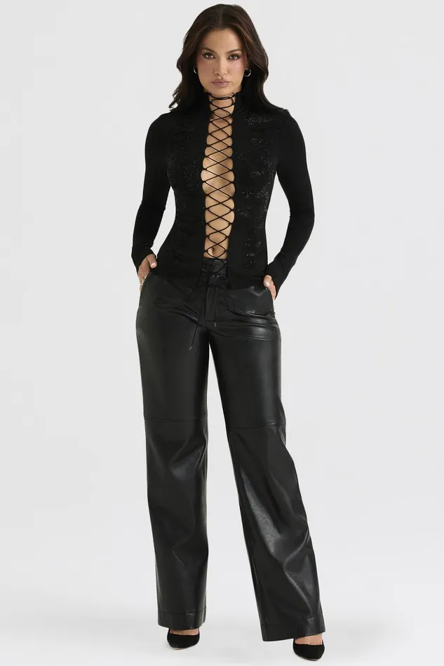 House Of CB LoriBlack Crystallised Lace Up Top 8211 SALE Black Women Tops