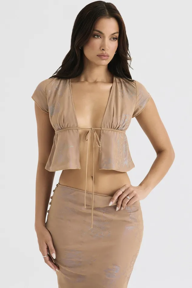 House Of CB MaiaShimmer Cafe Au Lait Tie Front Top 8211 SALE Shimmer Women Tops