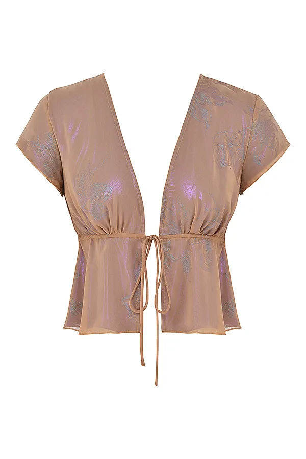 House Of CB MaiaShimmer Cafe Au Lait Tie Front Top 8211 SALE Shimmer Women Tops