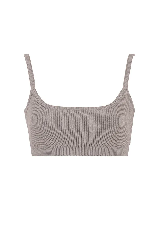 House Of CB MischaTaupe Ribbed Knit Bralette 8211 SALE Taupe Women Tops